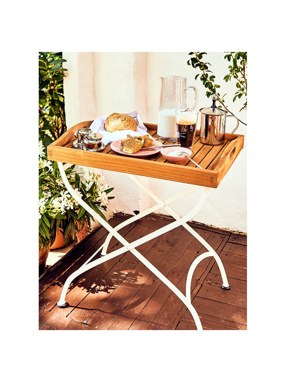 Dienbladtafel Parklife, Tafelblad: geolied acaciahout, Frame: verzinkt en gepoedercoat , Wit, acaciahoutkleurig, 65 x 72 cm
