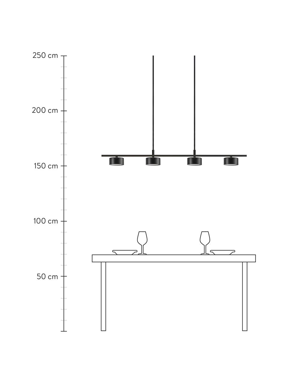 Grote dimbare LED hanglamp Clyde, Lampenkap: gecoat metaal, Baldakijn: gecoat metaal, Zwart, 115 x 10 cm