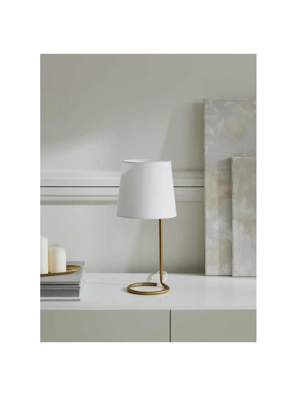Tischlampe Cade, Lampenschirm: Textil, Lampenfuß: Metall, gebürstet, Weiß, Goldfarben, Ø 19 x H 42 cm