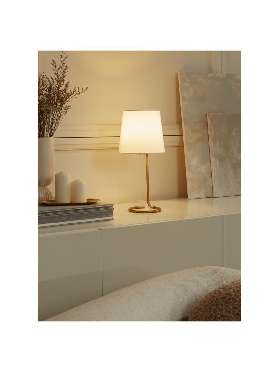 Tafellamp Cade, Lampenkap: textiel, Lampvoet: geborsteld metaal, Wit, goudkleurig, Ø 19 x H 42 cm