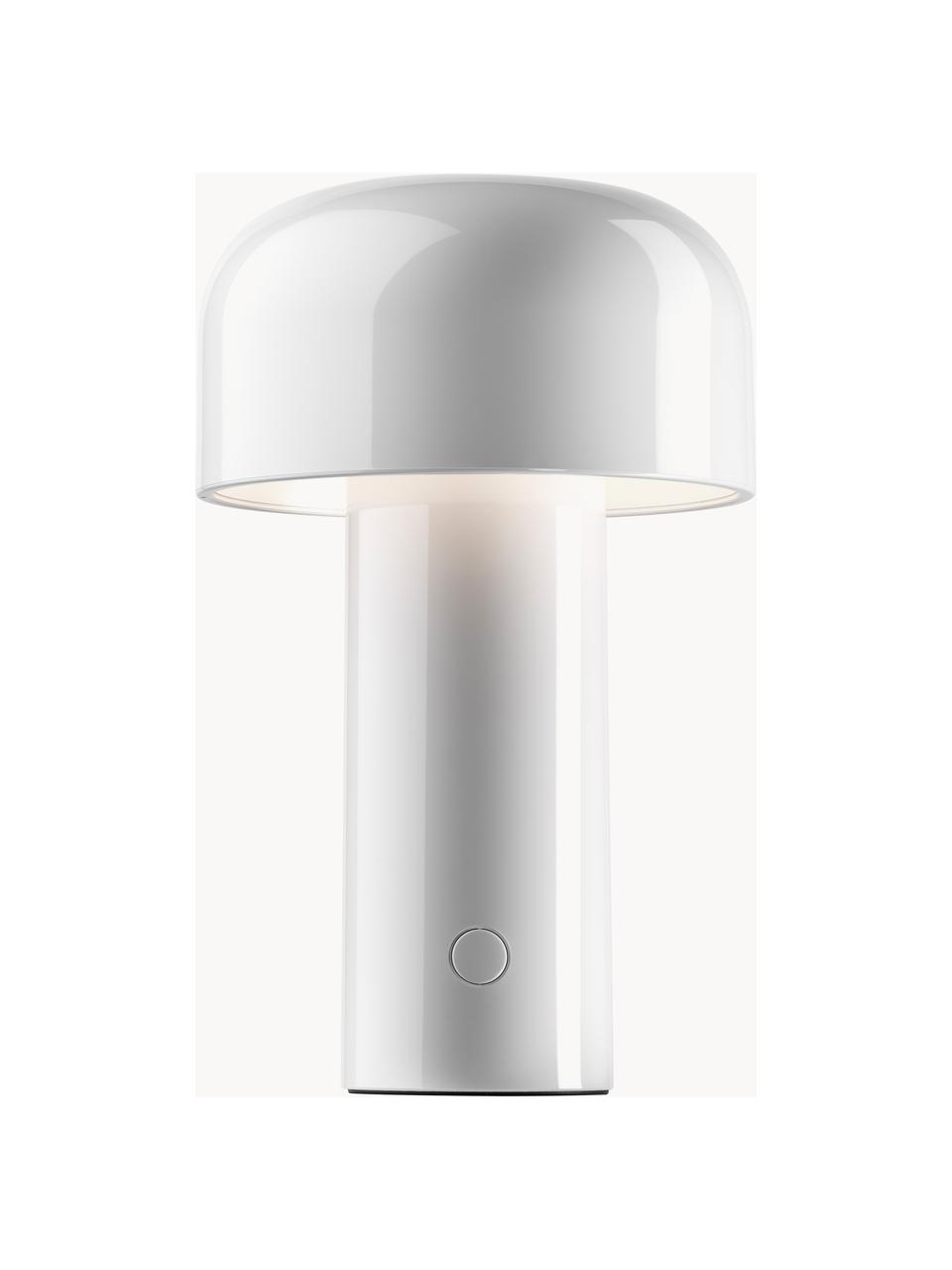 Kleine mobiele LED tafellamp Bellhop, dimbaar, Kunststof, Wit, glanzend, Ø 13 x H 20 cm