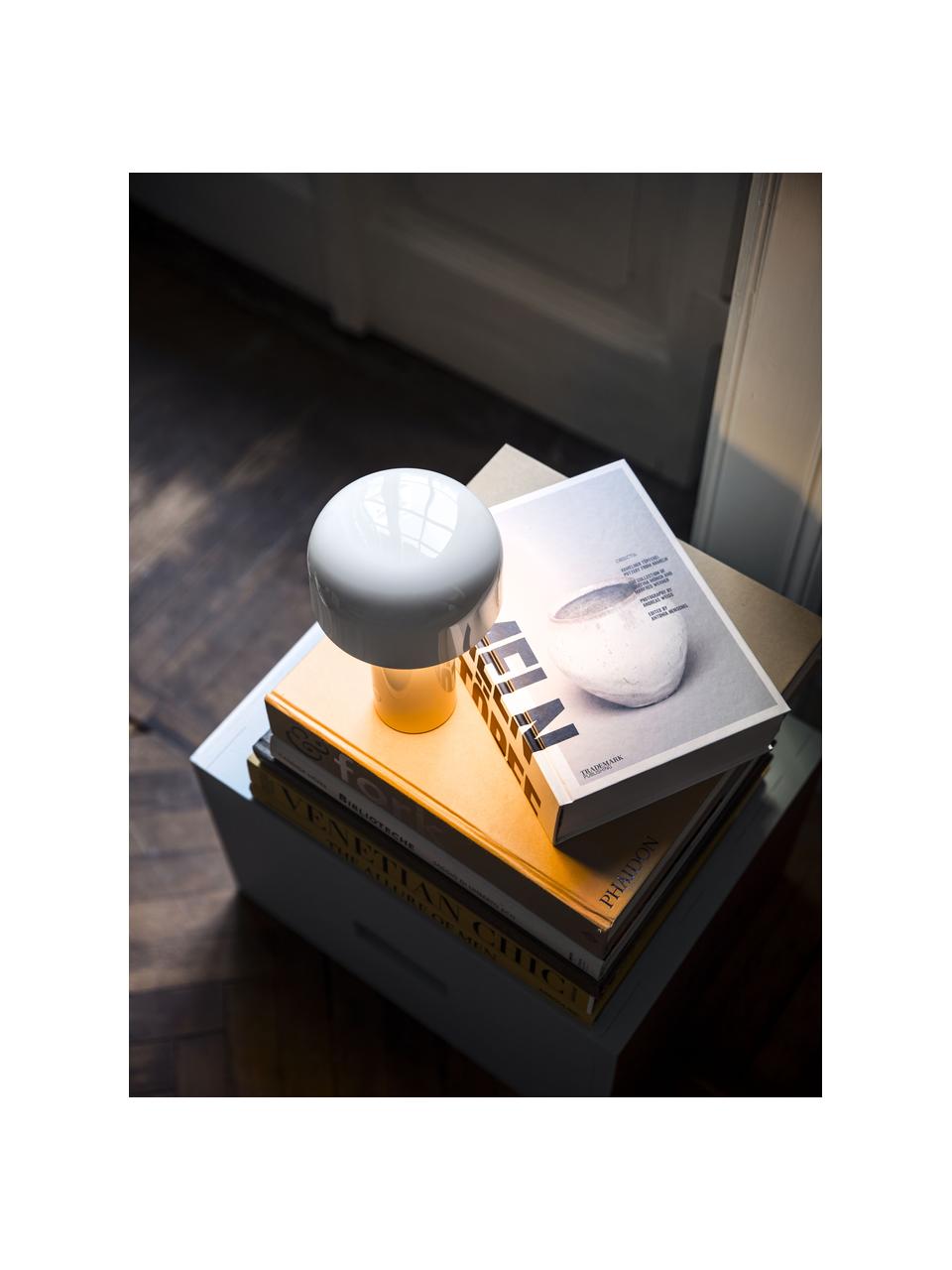 Lámpara de mesa LED pequeña regulable Bellhop, portátil, Plástico, Blanco brillante, Ø 13 x Al 20 cm