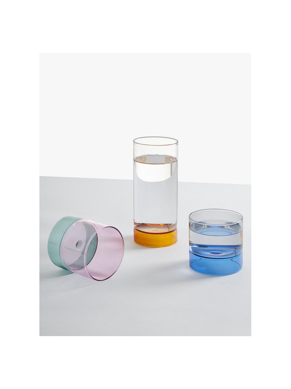 Ručně vyrobené sklenice Bamboo Groove, 2 ks, Borosilikátové sklo, Petrolejová, růžová, transparentní, Ø 8 cm, V 7 cm, 200 ml