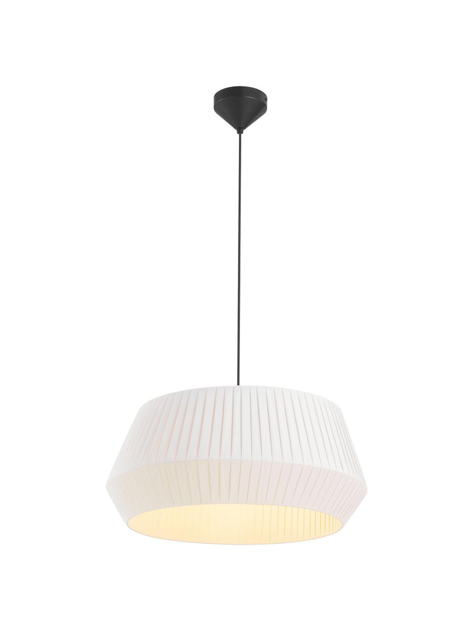 Klassieke hanglamp Dicte van geplooide stof, Lampenkap: stof, Baldakijn: gecoat metaal, Wit, zwart, Ø 53 x H 29 cm