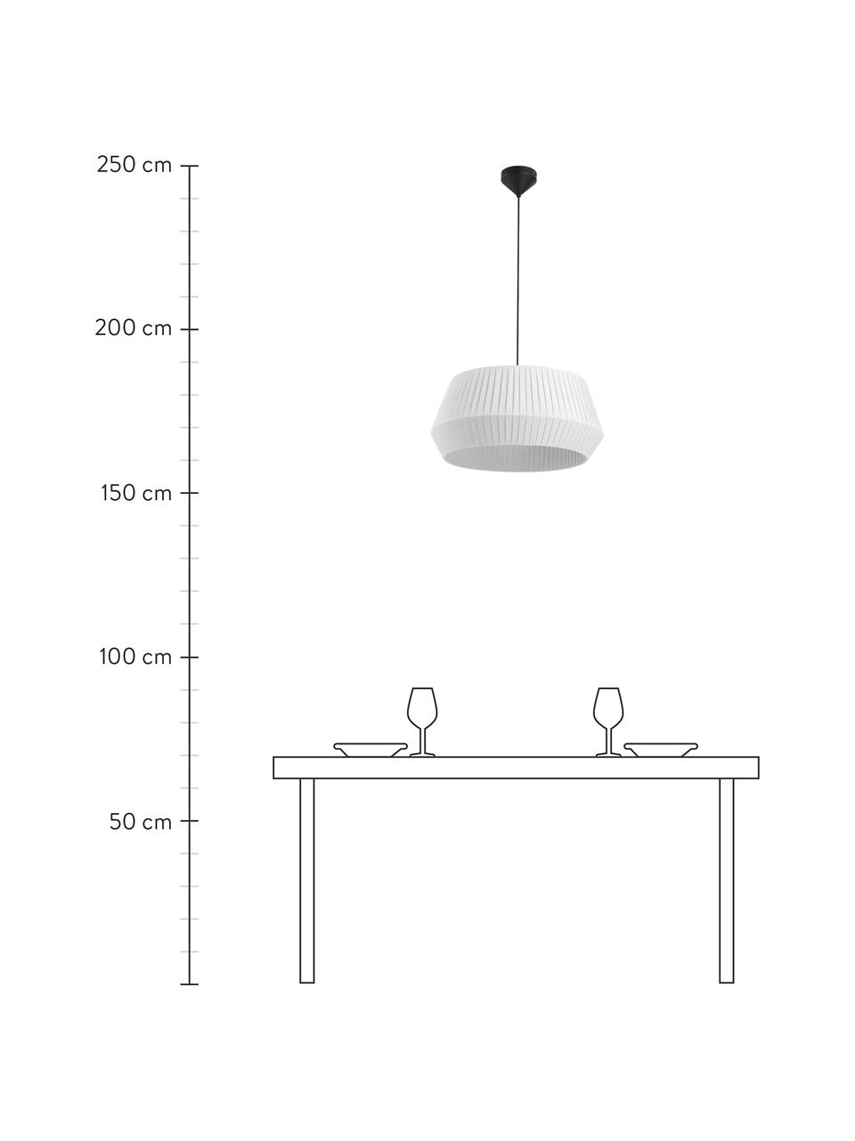 Klassieke hanglamp Dicte van geplooide stof, Lampenkap: stof, Baldakijn: gecoat metaal, Wit, zwart, Ø 53 x H 29 cm