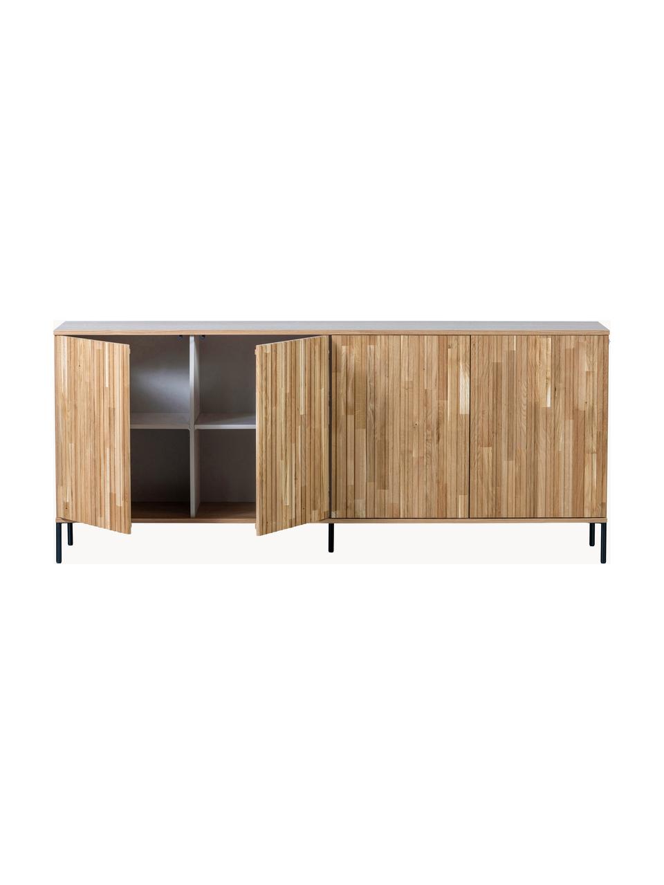 Sideboard Avourio aus Eichenholz mit geriffelter Front, Korpus: Eichenholz, Füße: Metall, beschichtet Diese, Eichenholz, B 200 x H 85 cm