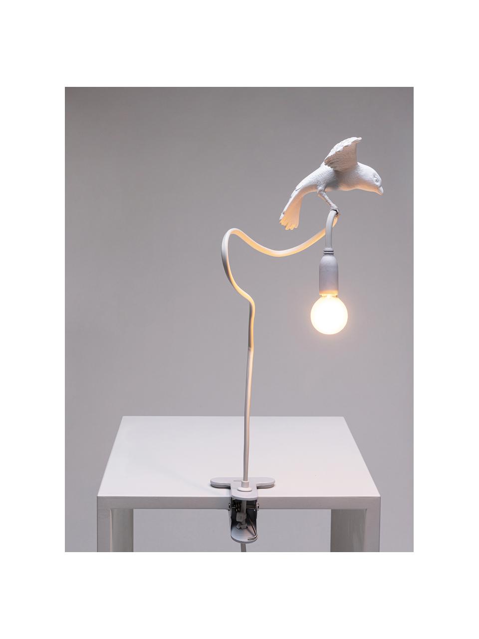 Lampada da tavolo grande con morsetto Sparrow, orientabile, Plastica, Bianco opaco, Larg. 10 x Alt. 100 cm