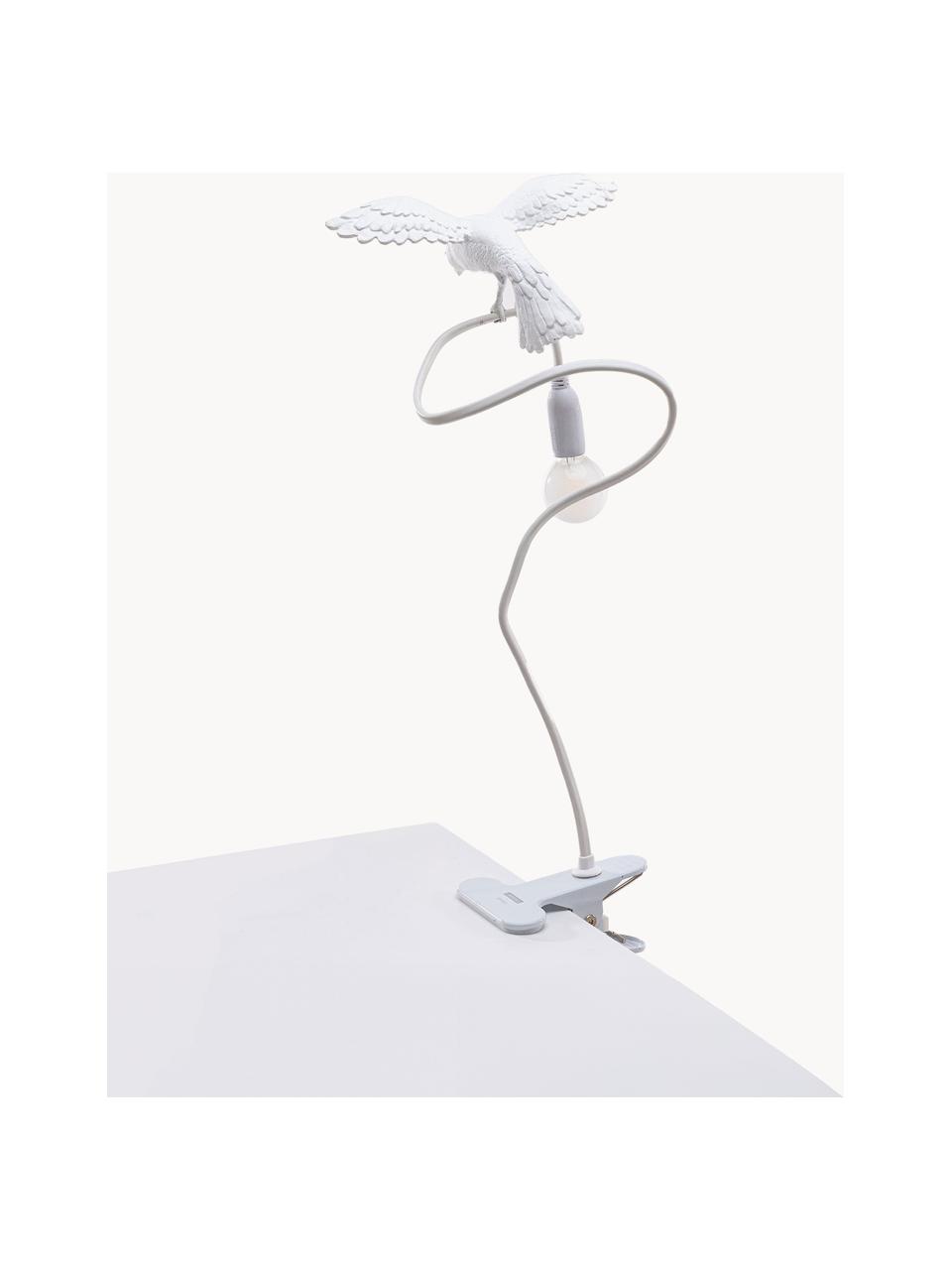 Große Klemm-Tischlampe Sparrow, verstellbar, Kunststoff, Weiß, matt, B 10 x H 100 cm