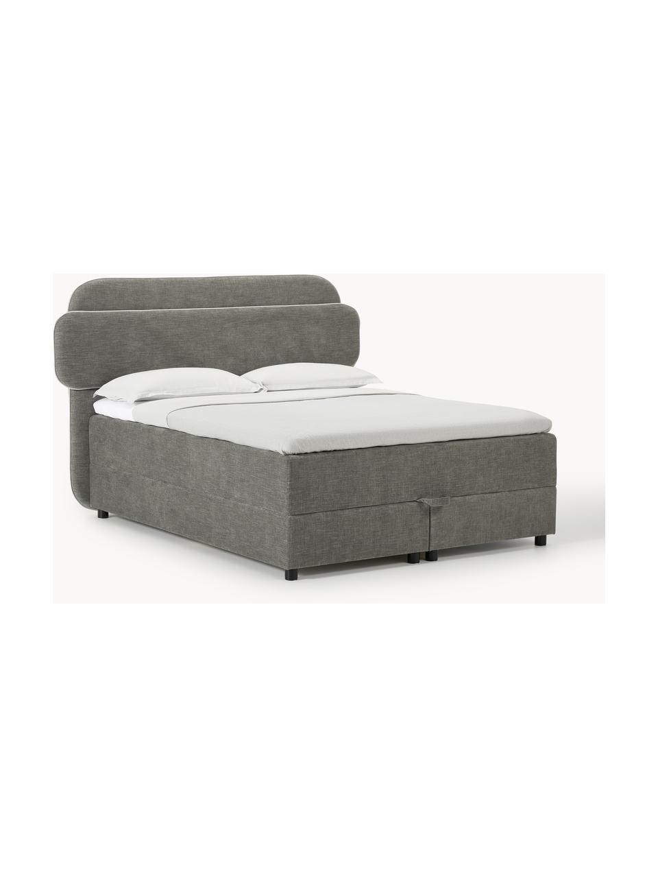 Boxspringbett Enrica mit Stauraum, Bezug: 100 % Polyester Der strap, Matratze: 7-Zonen-Taschenfederkern, Webstoff Dunkelgrau, B 140 x L 200 cm, Härtegrad H2