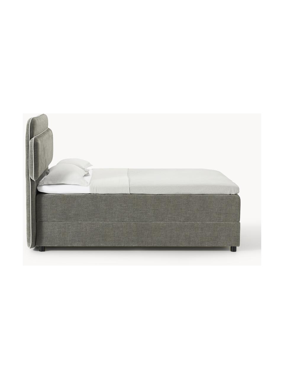 Boxspringbett Enrica mit Stauraum, Bezug: 100 % Polyester Der strap, Matratze: 7-Zonen-Taschenfederkern, Webstoff Dunkelgrau, B 140 x L 200 cm, Härtegrad H2