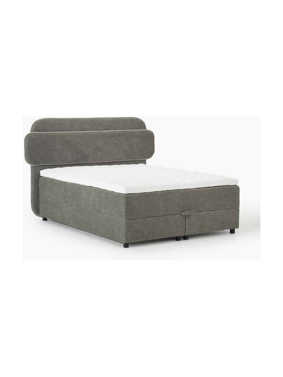 Boxspringbett Enrica mit Stauraum, Bezug: 100 % Polyester Der strap, Matratze: 7-Zonen-Taschenfederkern, Webstoff Dunkelgrau, B 140 x L 200 cm, Härtegrad H2