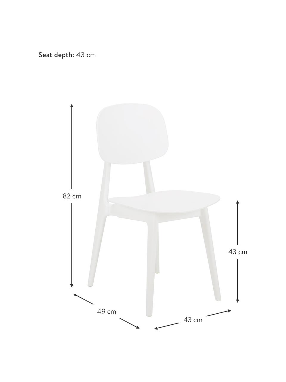 Kunststof stoelen Smilla, 2 stuks, Zitvlak: kunststof, Poten: gepoedercoat metaal, Mat wit, B 43 x D 49 cm