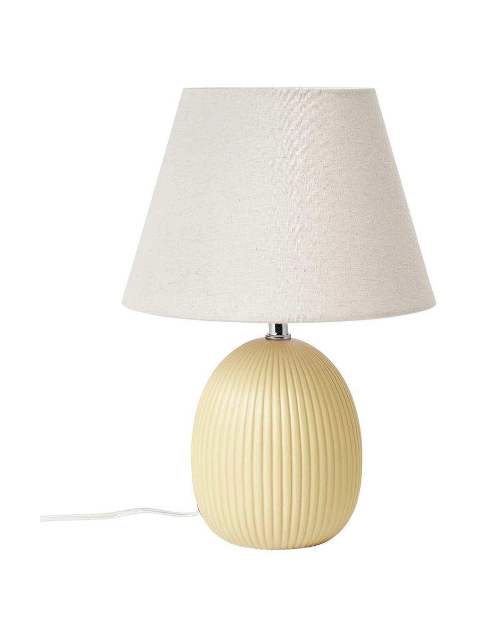 Tafellamp Desto, Lampenkap: linnen (100% polyester), Lampvoet: keramiek, Pastelgeel, Ø 25 x H 36 cm