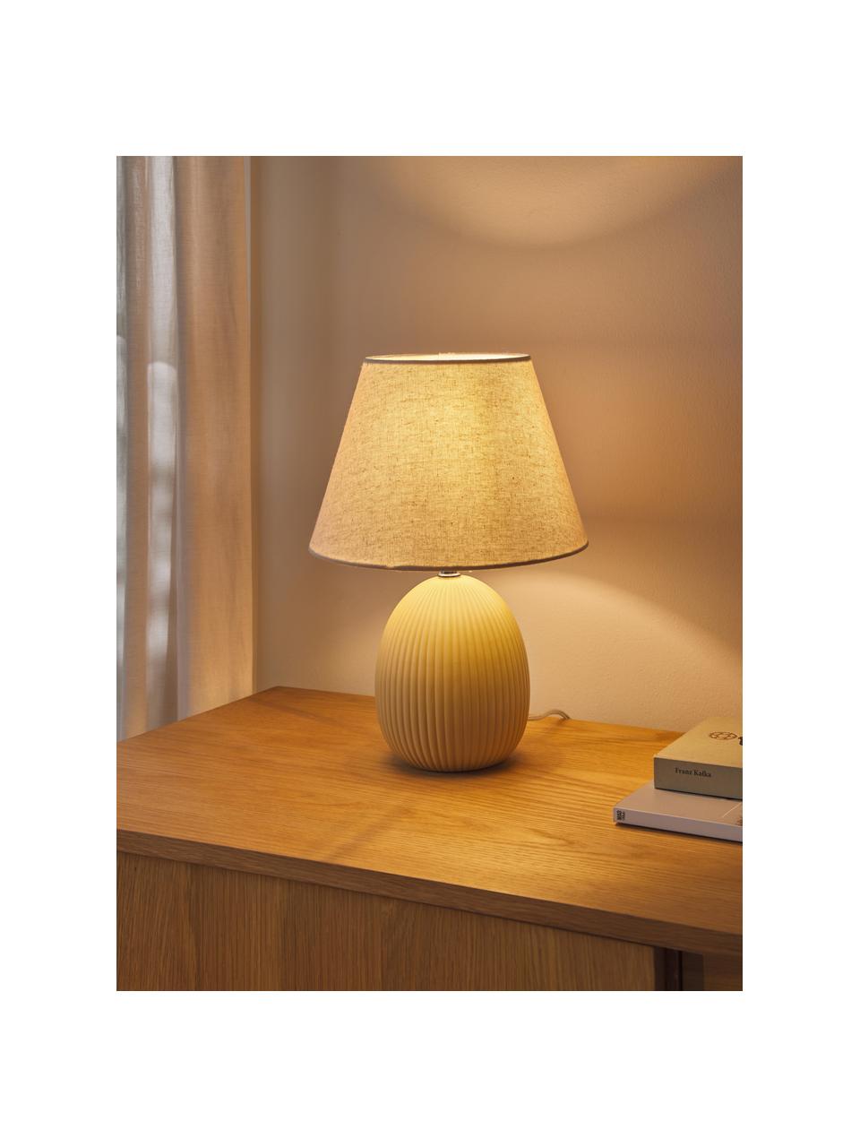 Tafellamp Desto, Lampenkap: linnen (100% polyester), Lampvoet: keramiek, Pastelgeel, Ø 25 x H 36 cm