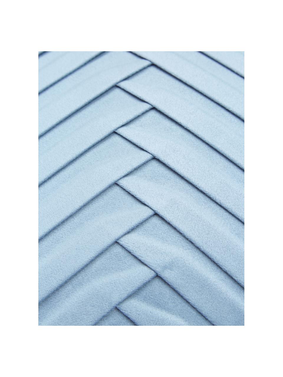 Housse de coussin en velours bleu ciel Lucie, 100 % velours de polyester, Bleu ciel, larg. 30 x long. 50 cm