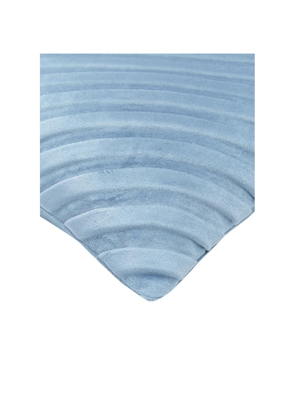 Funda de cojín de terciopelo texturizada Lucie, 100% terciopelo (poliéster), Azul claro, An 30 x L 50 cm