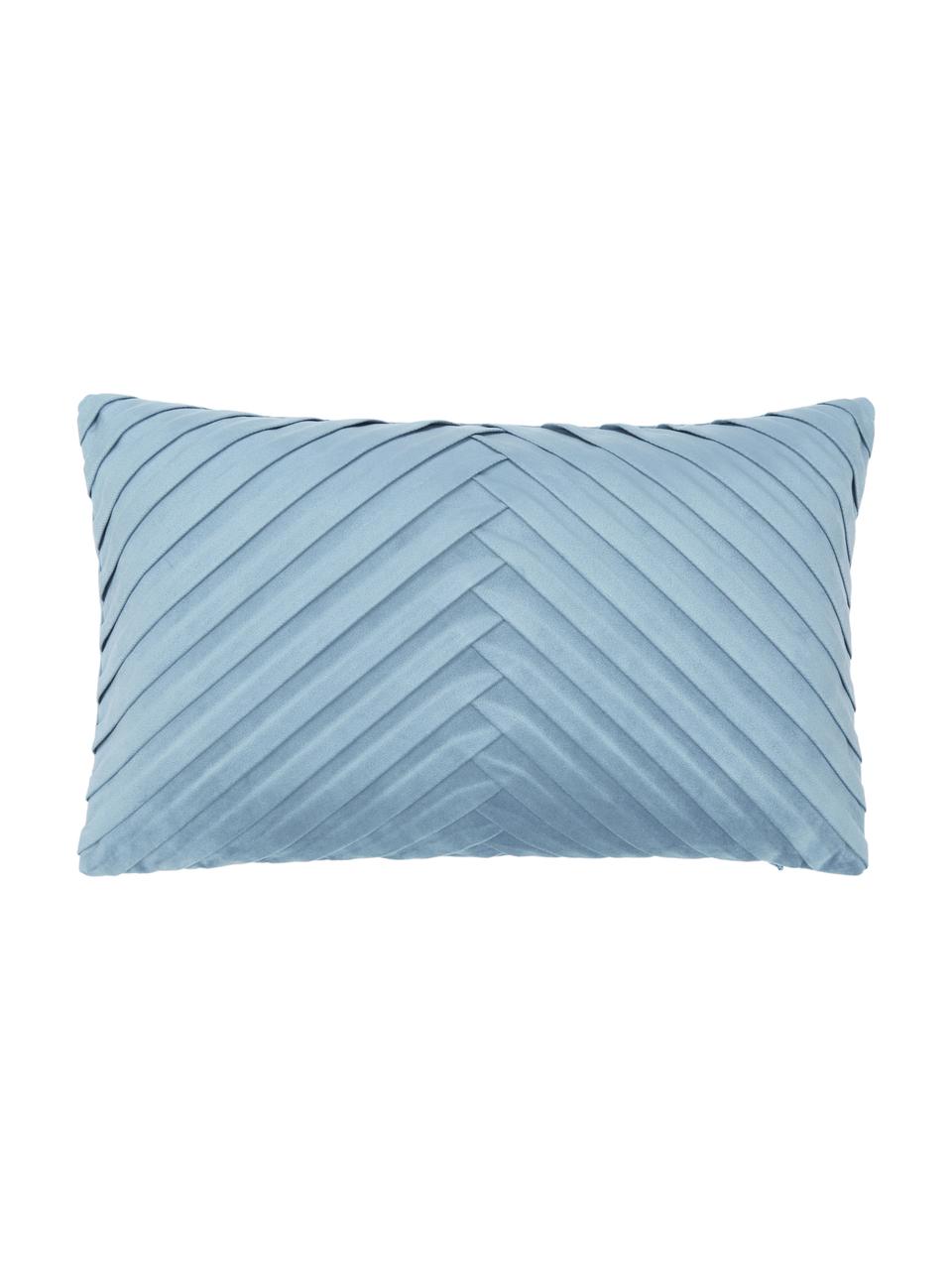 Housse de coussin en velours bleu ciel Lucie, 100 % velours de polyester, Bleu ciel, larg. 30 x long. 50 cm