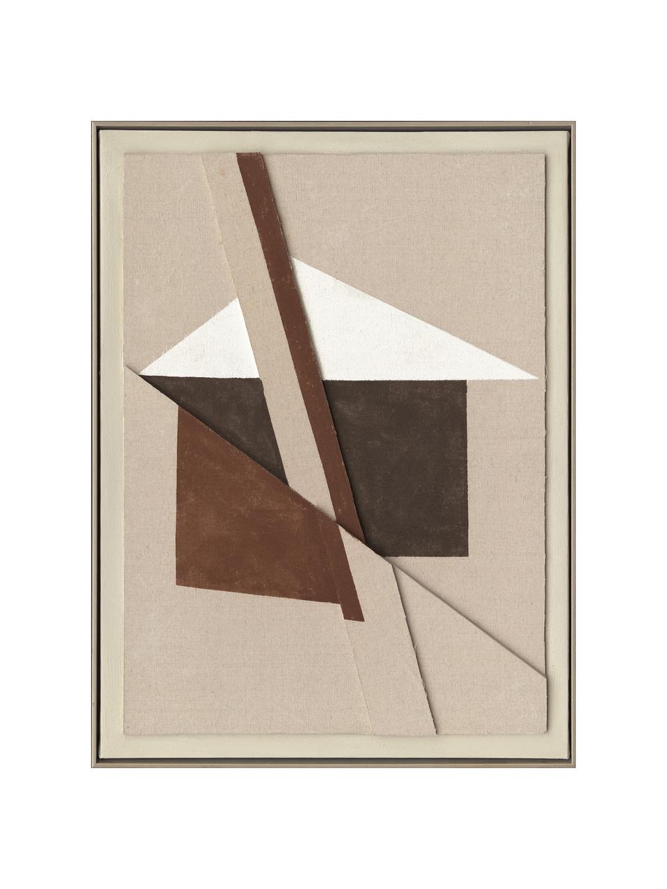 Lienzo pintado a mano con marco Brown Shapes, Beige, tonos marrones, blanco, An 60 x Al 80 cm