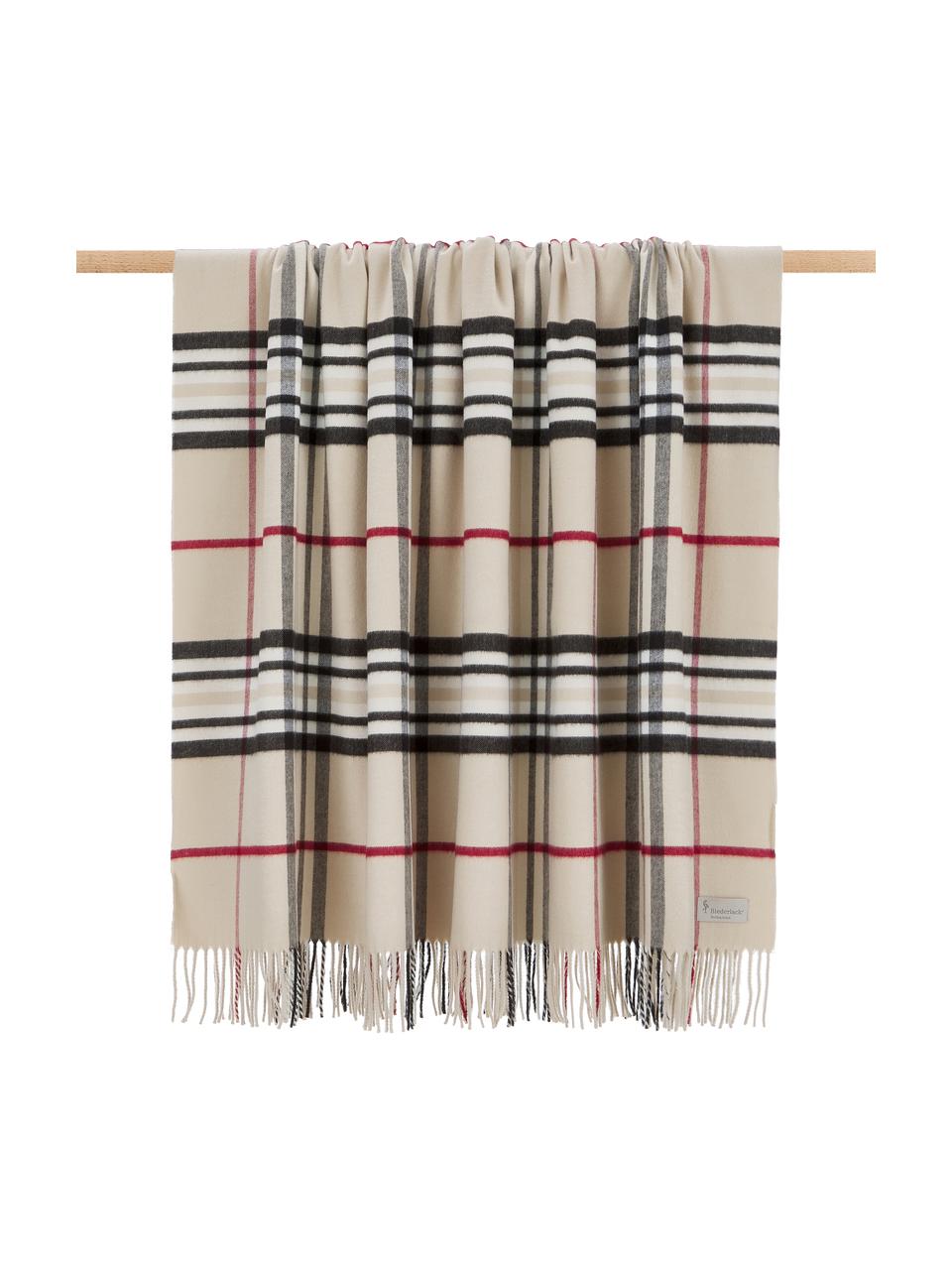 Geruite plaid Classy Side in beige, 100% polyacryl, Beige, crèmekleurig, rood, zwart, B 130 x L 170 cm