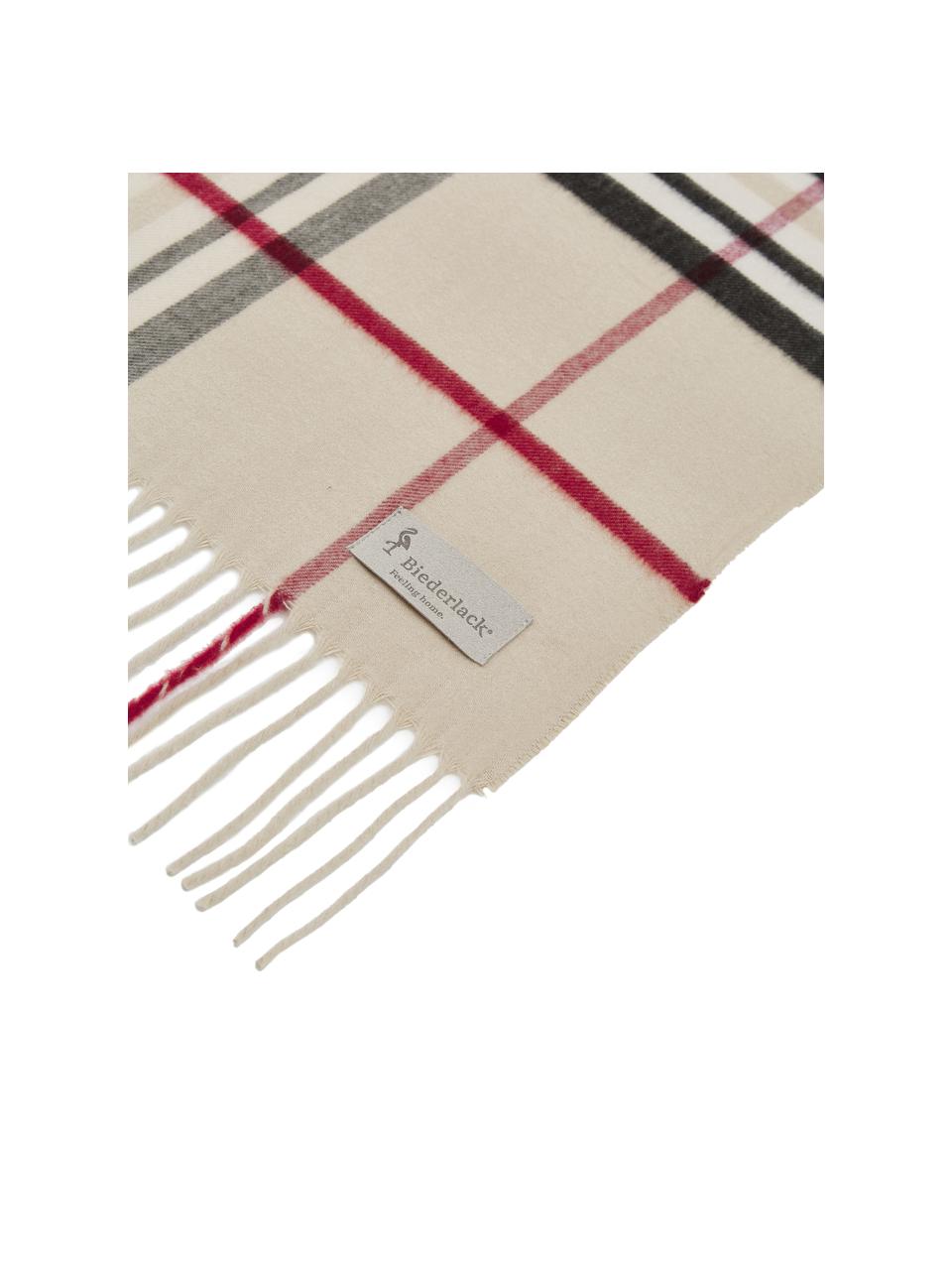 Plaid scozzese beige Classy Side, 100% poliacrilico, Beige, crema, rosso, nero, Larg. 130 x Lung. 170 cm