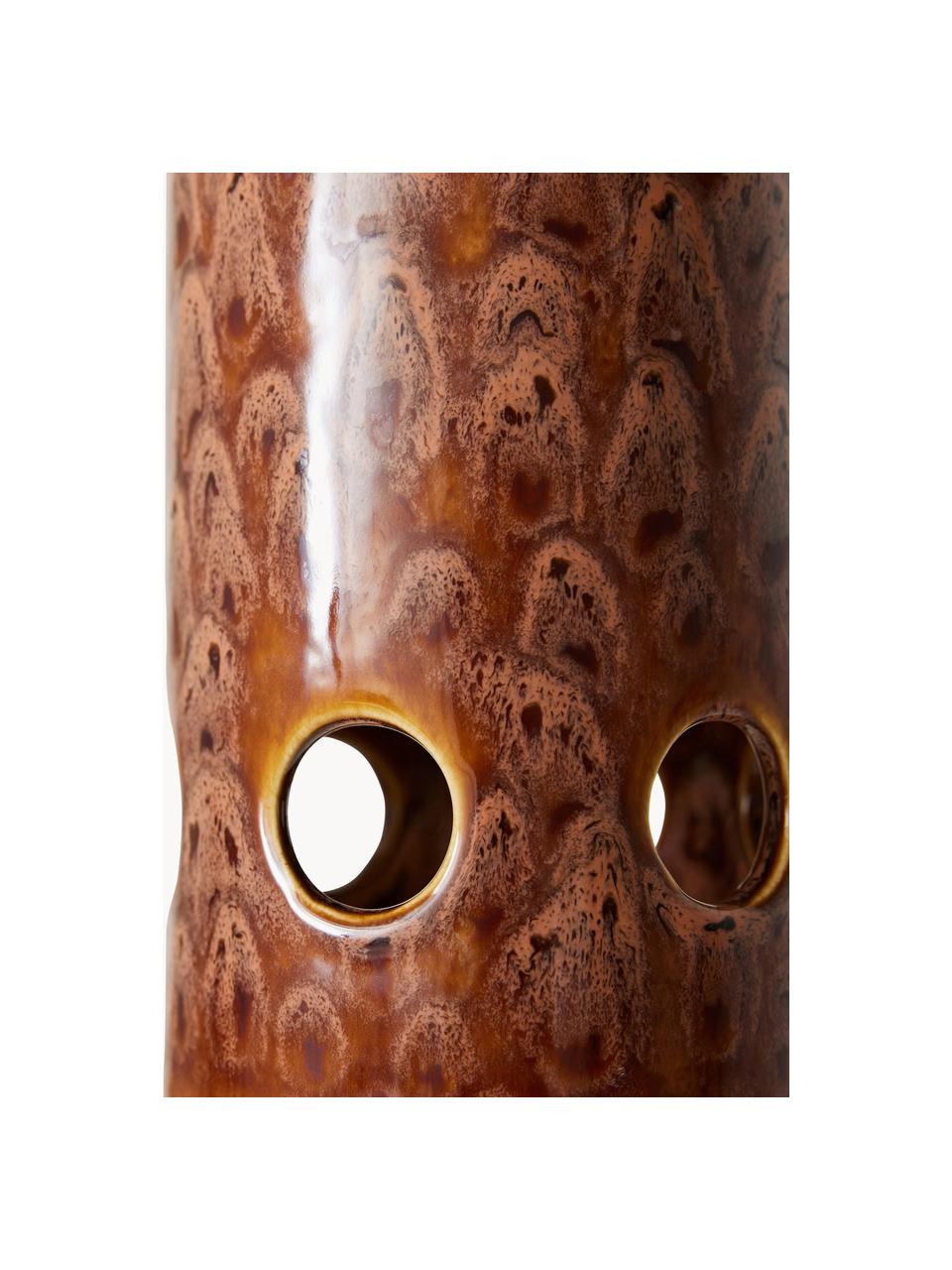 Handgemaakte hanglamp Lychee, Lampenkap: keramiek, Nougat, Ø 11 x H 32 cm
