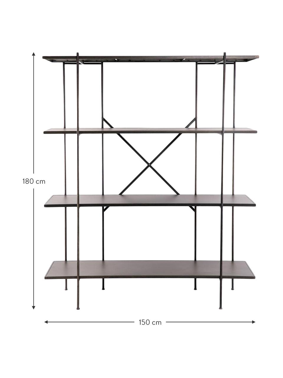 Estantería Lola, Estructura: metal, Estantes: metal, Gris con pátina dorada, An 150 x Al 180 cm