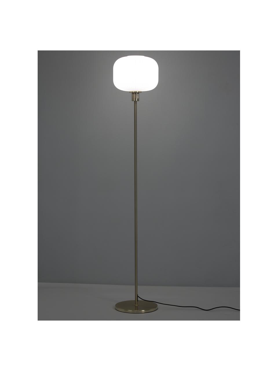 Vloerlamp Sober met glazen lampenkap, Lampenkap: opaalglas, Lampvoet: geborsteld metaal, Wit, goudkleurig, Ø 25 x H 141 cm