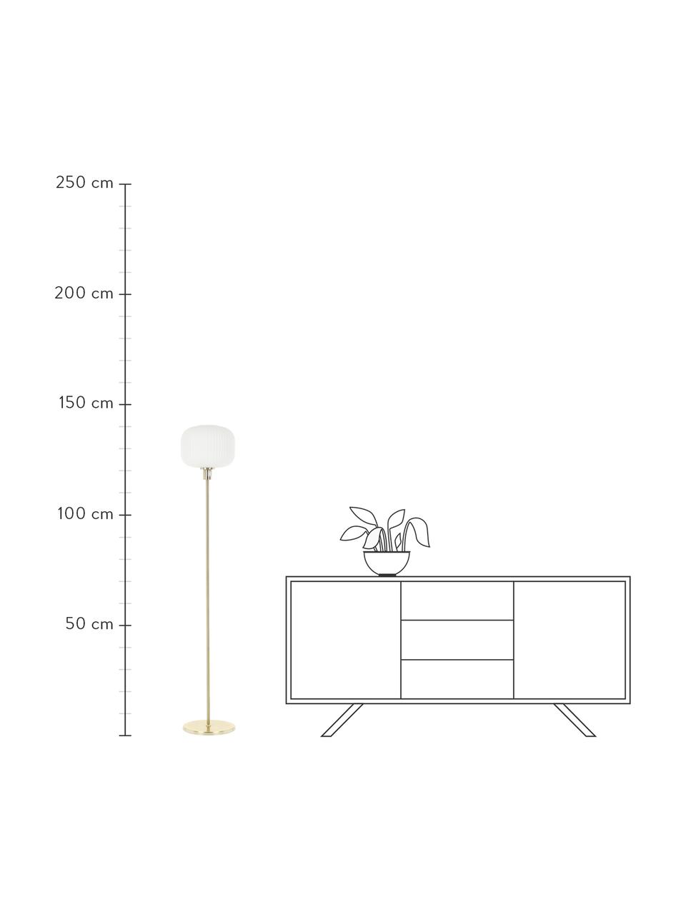 Lampada da terra in vetro opalino Sober, Paralume: vetro opale, Paralume: vetro, Struttura: metallo spazzolato, Bianco, dorato, Ø 25 x Alt. 141 cm