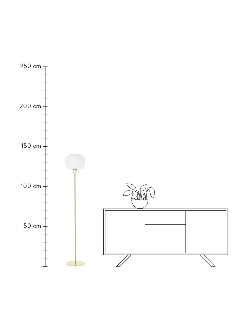 Stehlampe Sober mit Glasschirm, Lampenschirm: Opalglas, Lampenfuß: Metall, gebürstet, Weiß, Goldfarben, Ø 25 x H 141 cm