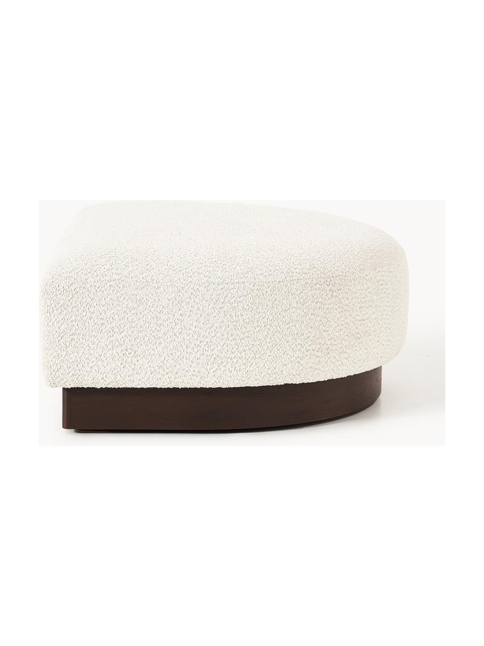 Pouf en peluche-bouclette Natalie, Peluche-bouclette blanc cassé, bois de hêtre foncé, larg. 91 x haut. 45 cm