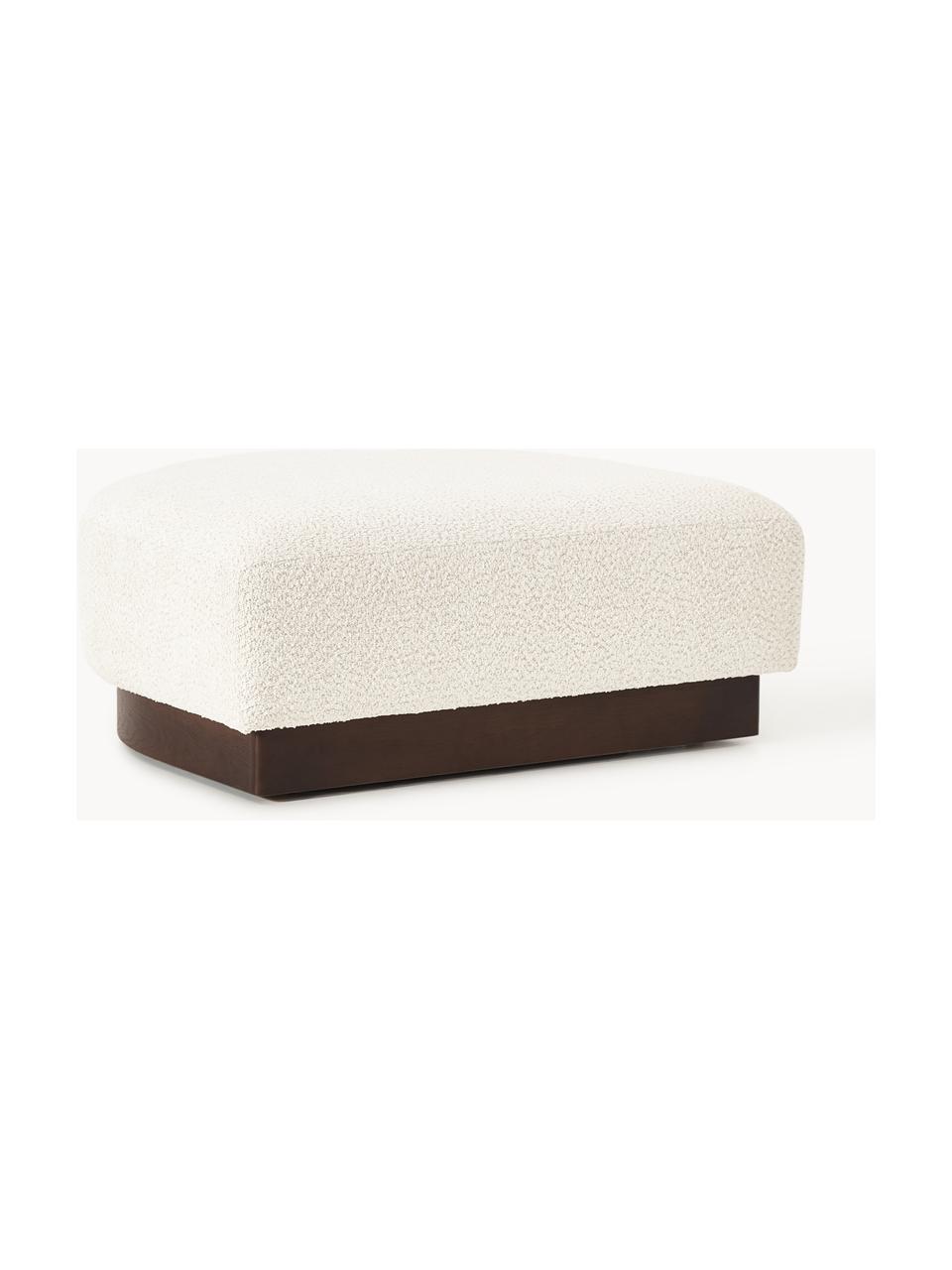 Sofa-Hocker Natalie aus Teddy-Bouclé, Bezug: Teddy-Bouclé (100 % Polye, Gestell: mitteldichte Holzfaserpla, Sockel: Massives Buchenholz, lack, Teddy-Bouclé Off White, dunkles Buchenholz, B 91 x T 107 cm