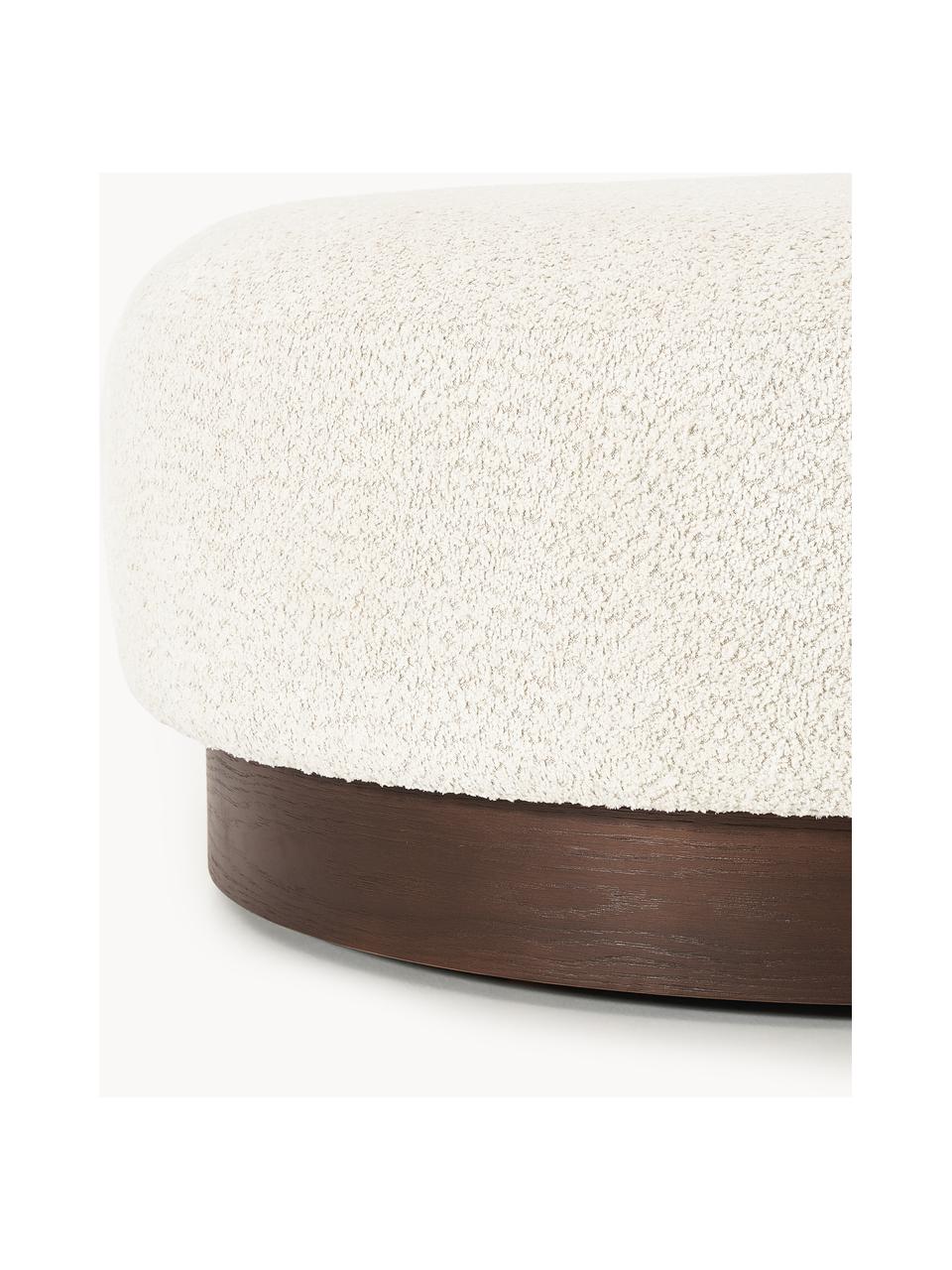 Pouf en peluche-bouclette Natalie, Peluche-bouclette blanc cassé, bois de hêtre foncé, larg. 91 x haut. 45 cm