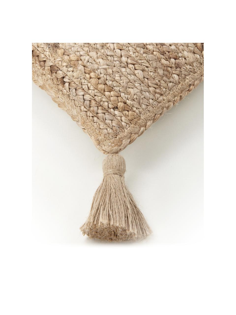 Jute-Kissenhülle Jerome mit Quasten, Rückseite: 100% Baumwolle, Beige, B 30 x L 50 cm