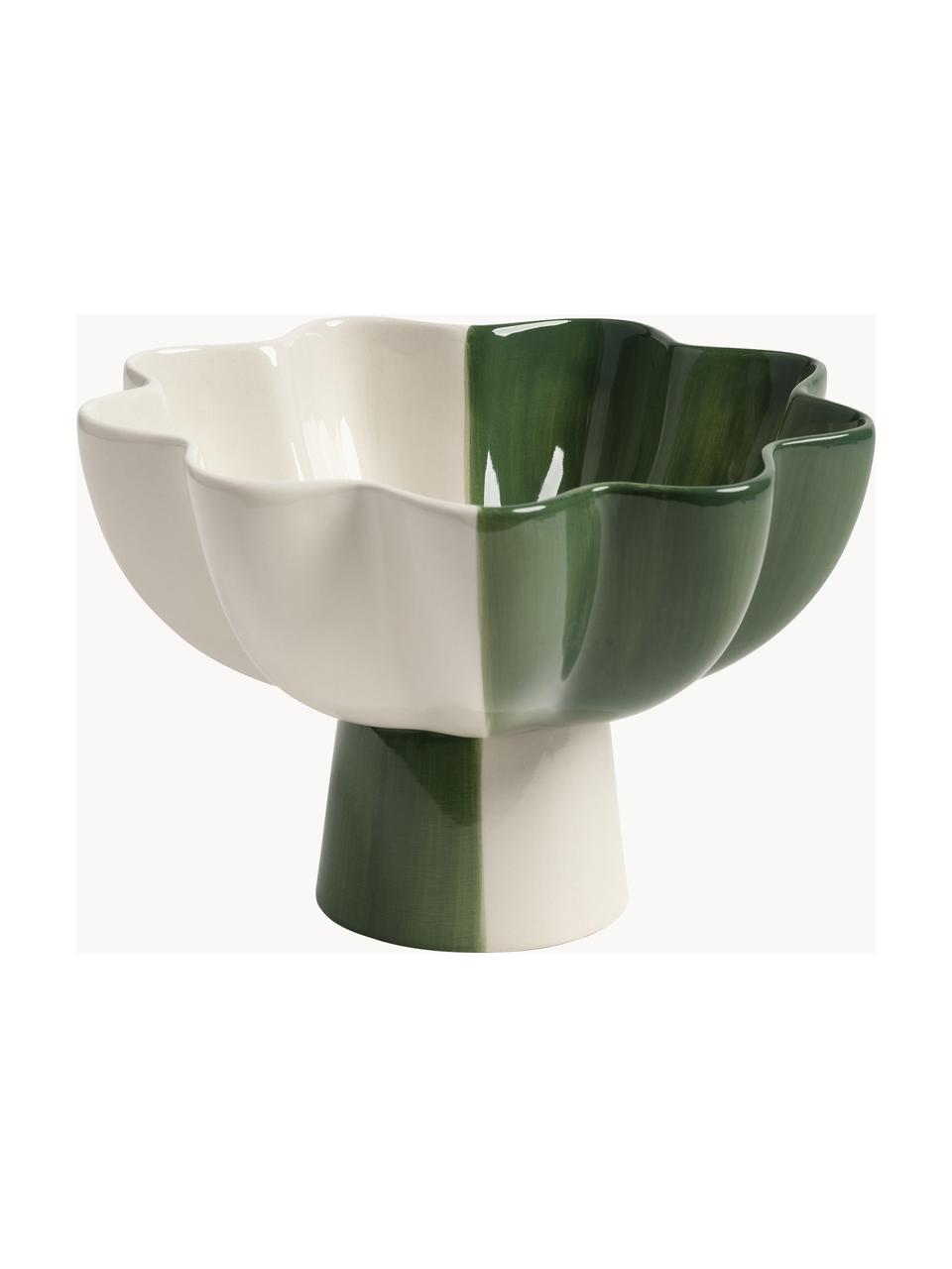 Coupe décorative peinte à la main Sun, Grès cérame, Vert, blanc cassé, Ø 20 x haut. 13 cm