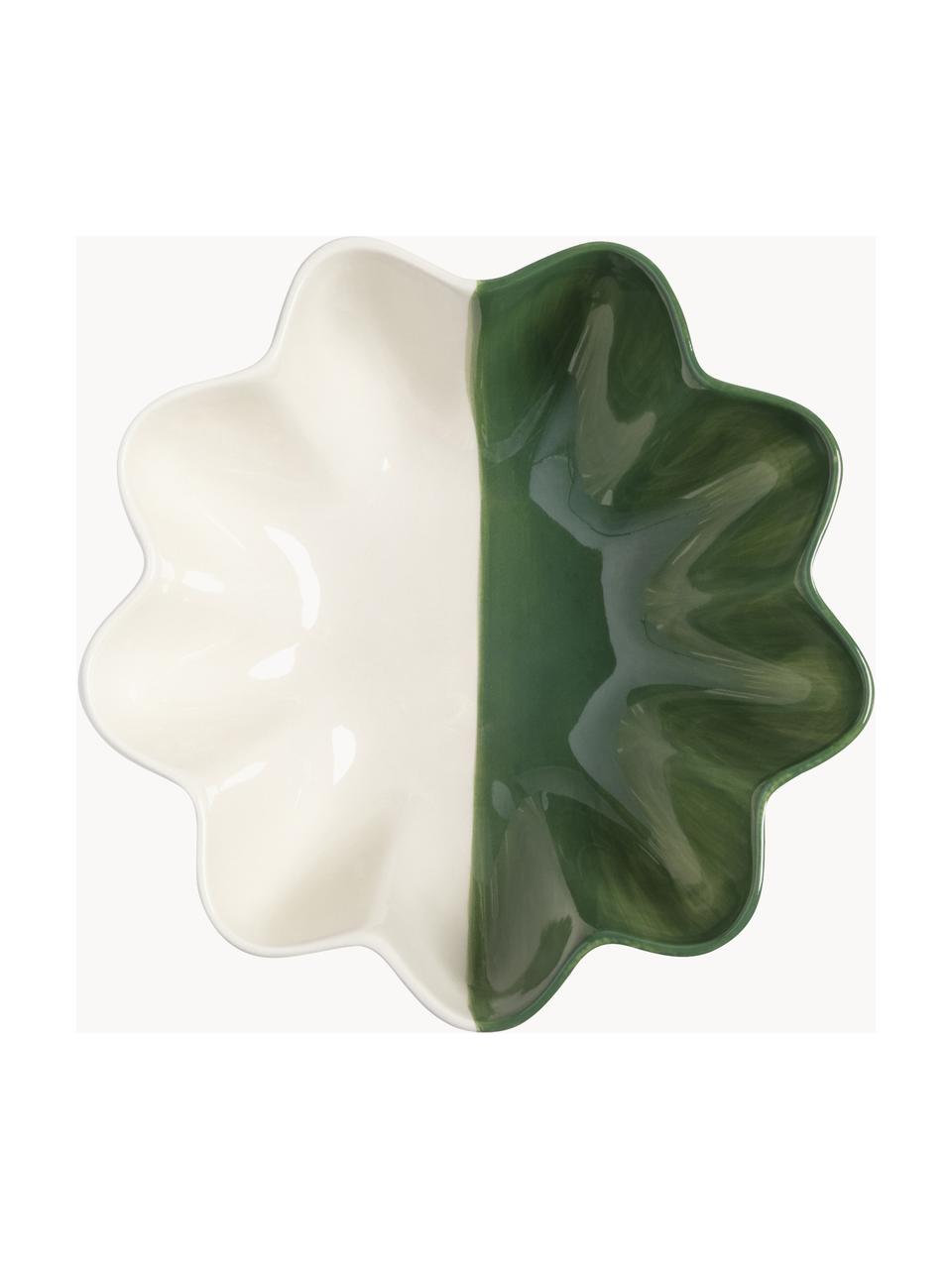 Coupe décorative peinte à la main Sun, Grès cérame, Vert, blanc cassé, Ø 20 x haut. 13 cm