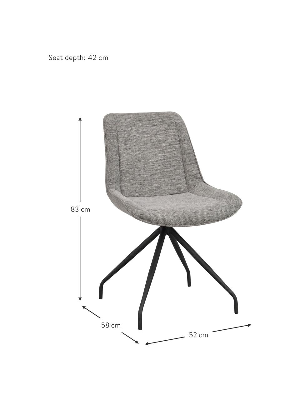 Čalouněné otočné židle s kovovými nohami Rossport, 2 ks, Šedá, Š 52 cm, H 58 cm