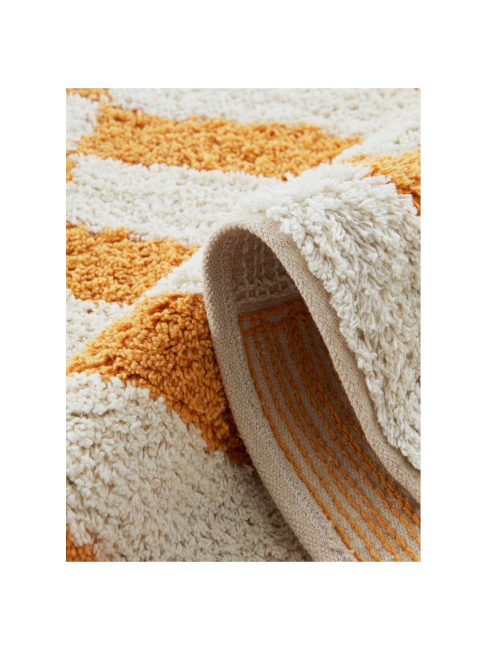 Tappeto a pelo lungo Sorrento, Retro: 100% cotone, Bianco latte, giallo acceso, Larg. 170 x Lung. 240 cm (taglia M)