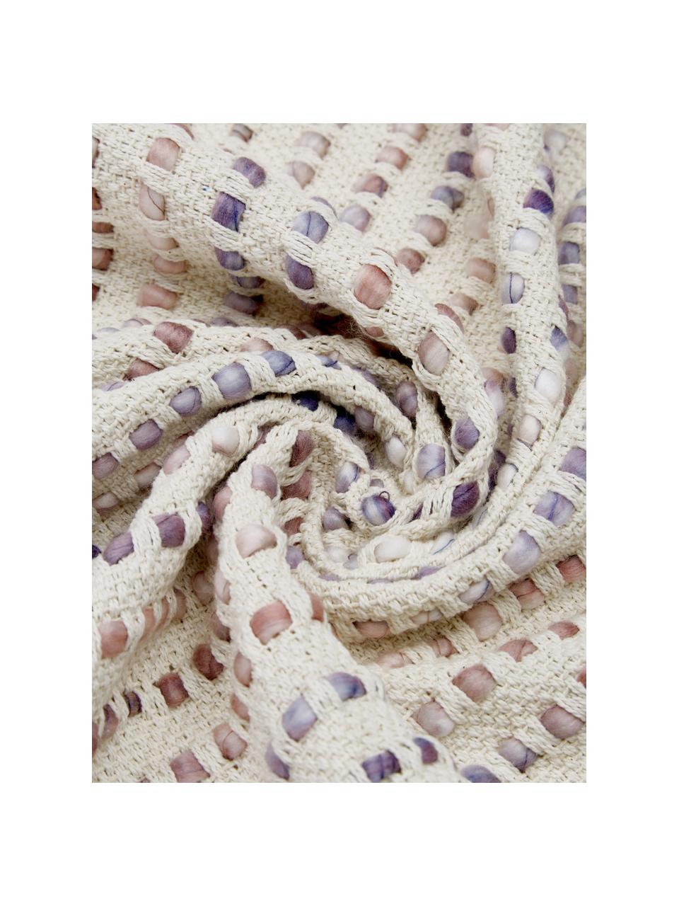 Baumwolldecke Kampala mit strukturierter Oberfläche, 70% Baumwolle, 30% Arcyl, Cremefarben, Rosatöne, 130 x 170 cm