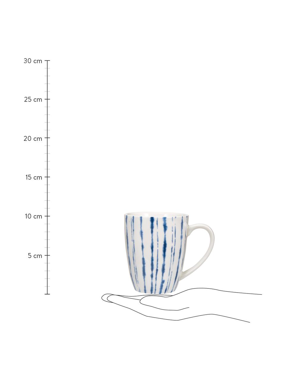 Tazas de café de porcelana Amaya, 2 uds., Porcelana, Blanco, azul, Ø 8 x Al 10 cm, 350 ml
