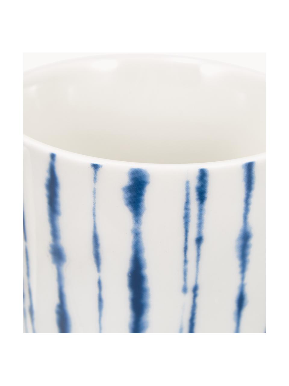 Porseleinen koffiemokken Amaya met aquarel decoratie, 2 stuks, Porselein, Wit, blauw, Ø 8 x H 10 cm, 350 ml