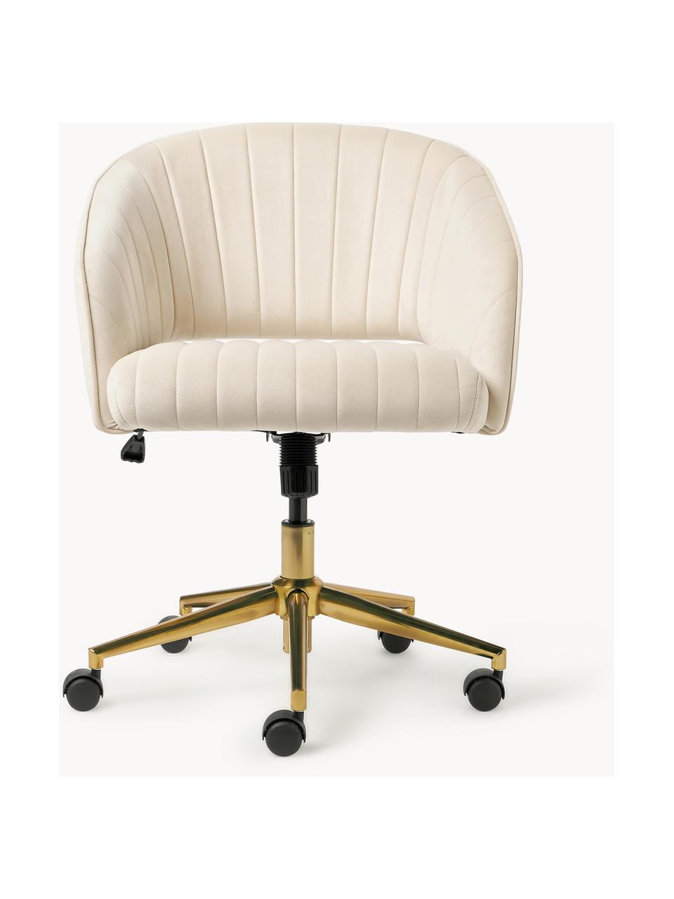 Krzesło biurowe z aksamitu Murray, Tapicerka: aksamit (100% poliester) , Stelaż: metal malowany proszkowo, Kremowobiały aksamit, S 58 x G 60 cm