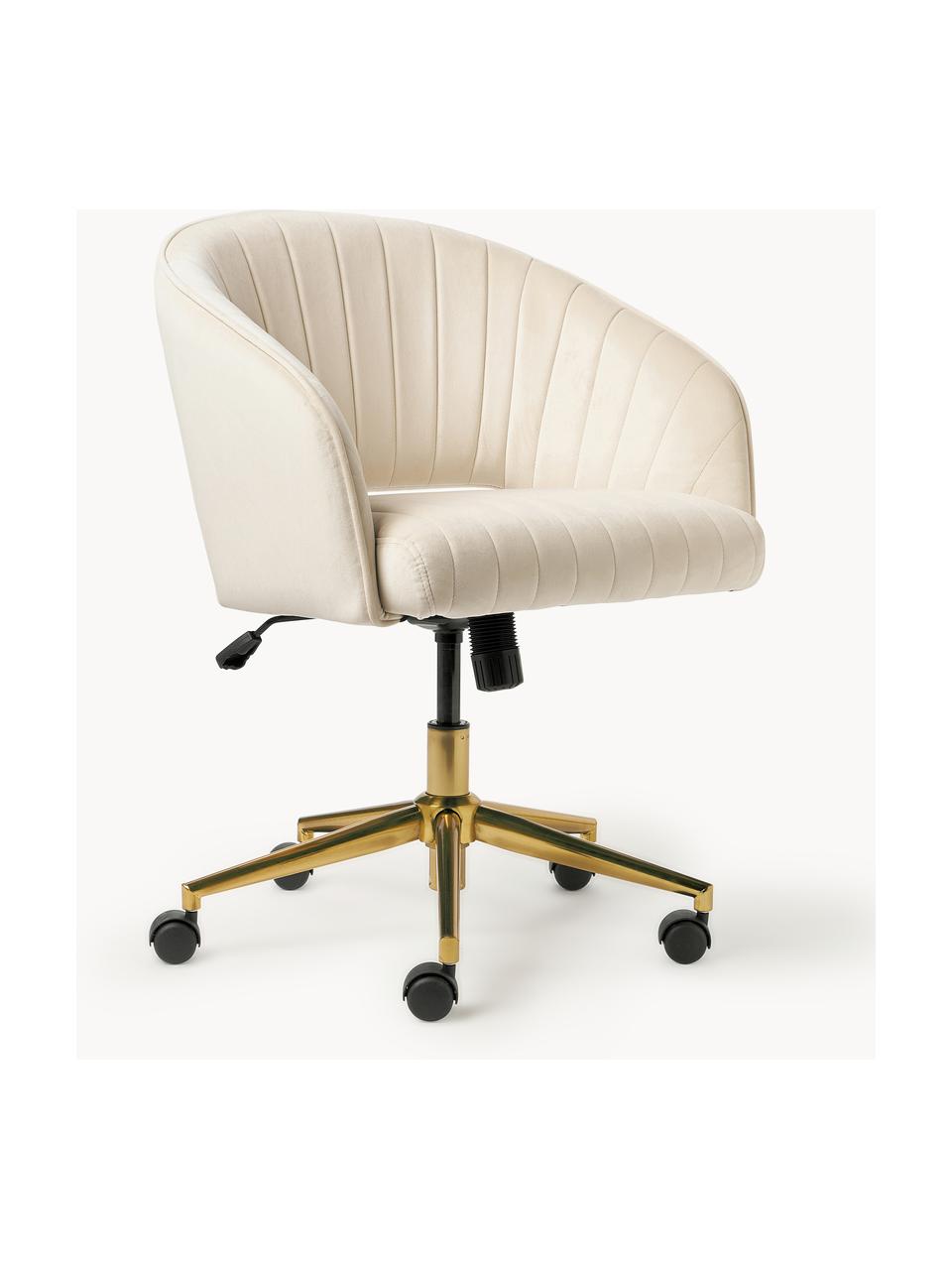Chaise de bureau en velours avec accoudoirs Laria, réglable en hauteur, Velours blanc crème, larg. 58 x prof. 60 cm