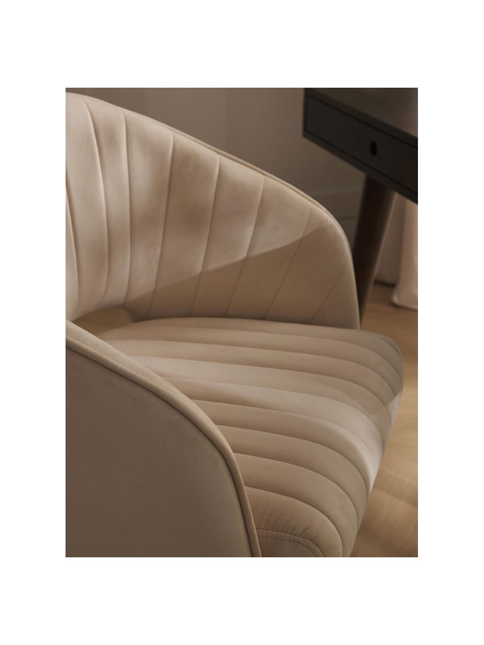 Fluwelen bureaustoel Laria met armleuning, in hoogte verstelbaar, Bekleding: fluweel (100% polyester) , Frame: geborsteld metaal, Wieltjes: kunststof Dit product is , Fluweel crèmewit, B 58 x D 60 cm