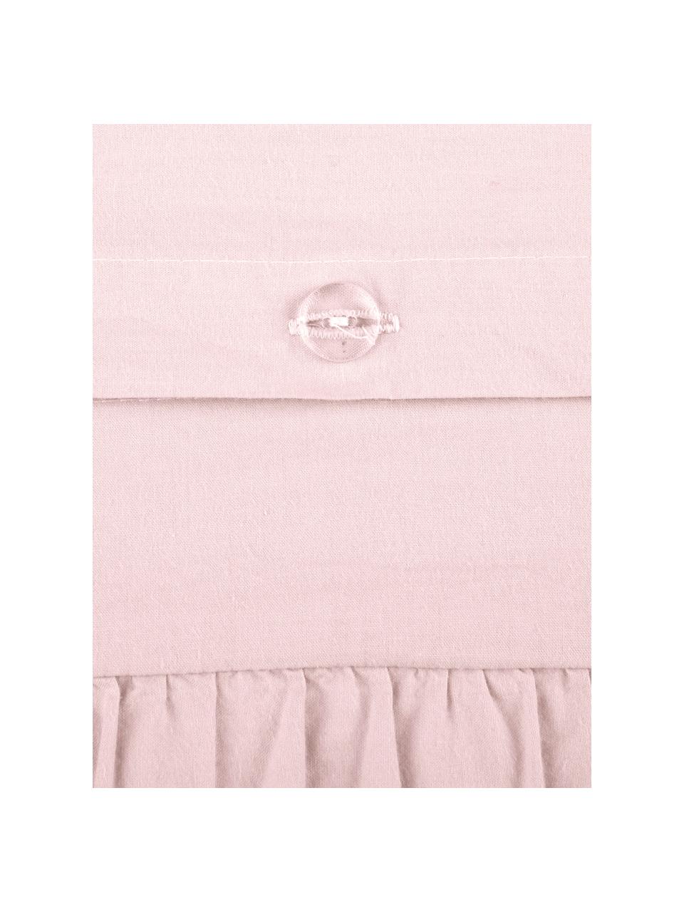 Pościel z bawełny z efektem sprania i falbankami Florence, Blady różowy, 240 x 220 cm + 2 poduszki 80 x 80 cm