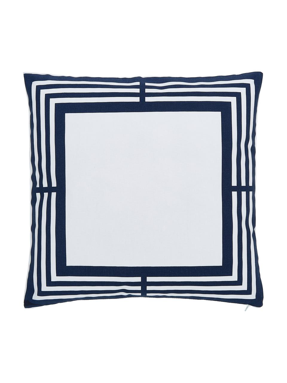 Kussenhoes Zahra in donkerblauw/wit met grafisch patroon, 100% katoen, Wit, donkerblauw, B 45 x L 45 cm