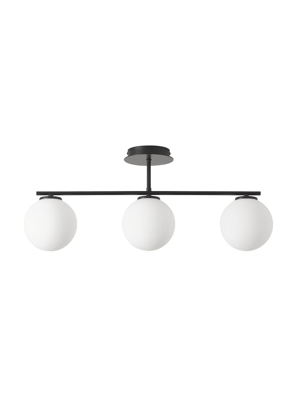 Lámpara de techo de vidrio opalino Atlanta, Estructura: metal con pintura en polv, Anclaje: metal con pintura en polv, Blanco, negro, An 70 x Al 28 cm