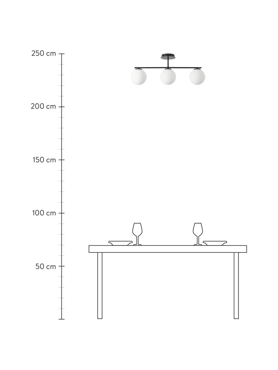 Lámpara de techo de vidrio opalino Atlanta, Estructura: metal con pintura en polv, Anclaje: metal con pintura en polv, Blanco, negro, An 70 x Al 28 cm