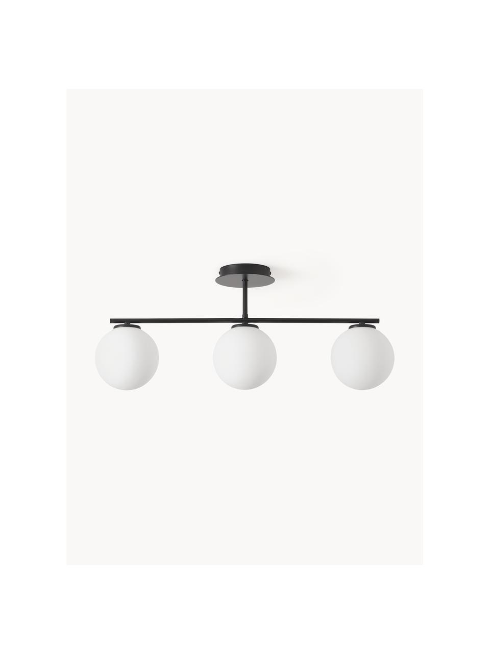 Lampada da soffitto in vetro opale Atlanta, Struttura: metallo verniciato a polv, Baldacchino: metallo verniciato a polv, Bianco, nero, Larg. 70 x Alt. 28 cm