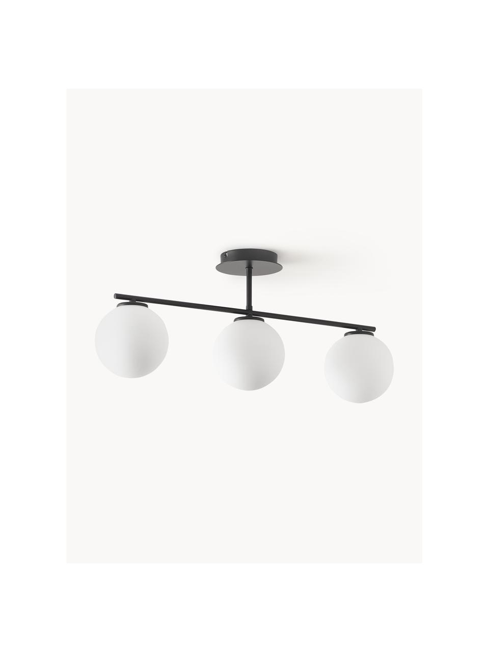 Lampada da soffitto in vetro opale Atlanta, Struttura: metallo verniciato a polv, Baldacchino: metallo verniciato a polv, Bianco, nero, Larg. 70 x Alt. 28 cm