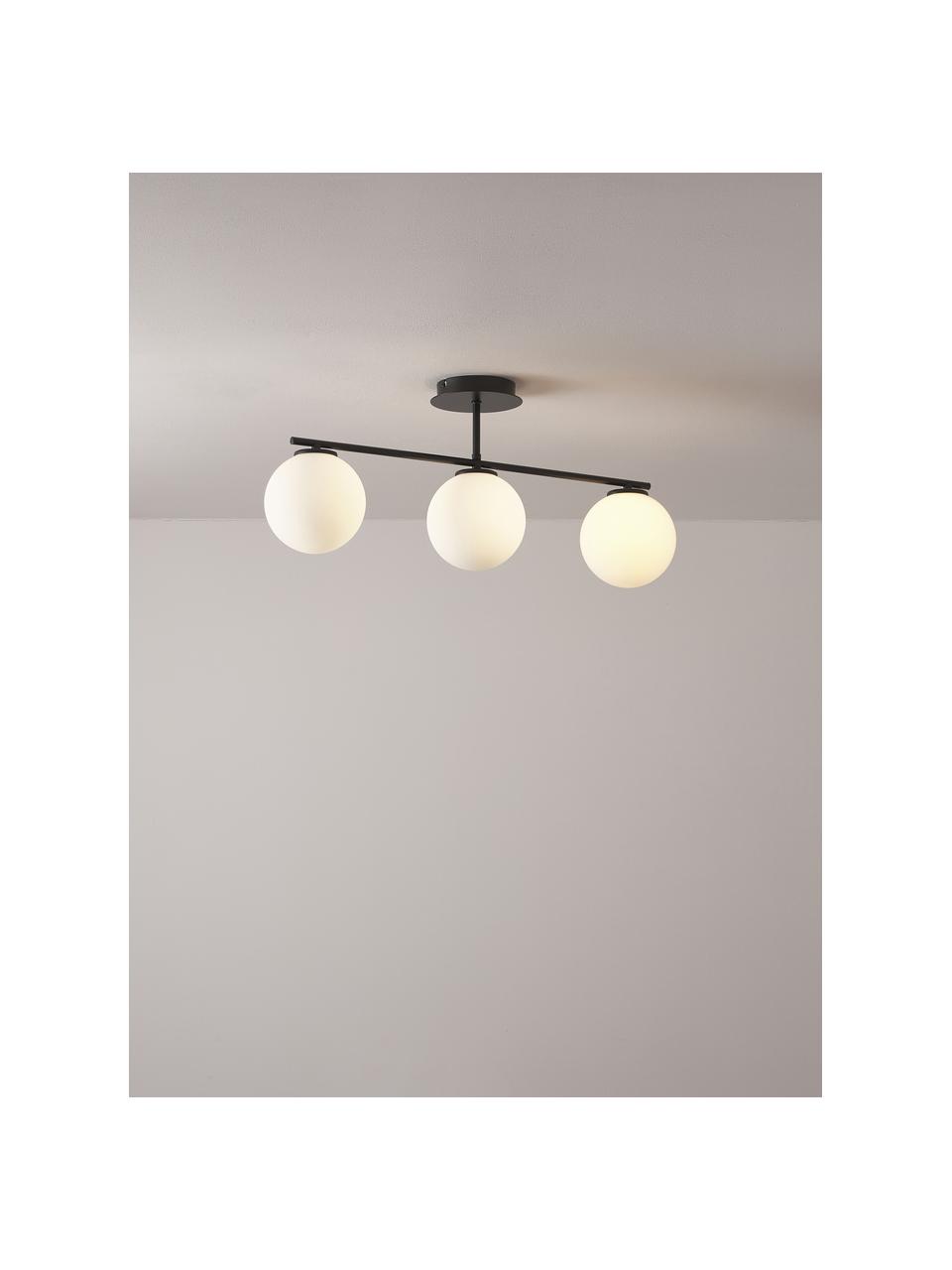 Lampada da soffitto in vetro opale Atlanta, Struttura: metallo verniciato a polv, Baldacchino: metallo verniciato a polv, Bianco, nero, Larg. 70 x Alt. 28 cm